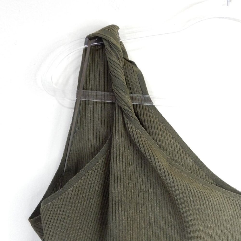 REISS Thea Twist One Shoulder Top Size L Khaki Green Ribbed Stretch NEW $150 - Picture 7 of 8